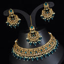 LALSO Designer Mehendi Gold plated AD/Zircon Work Necklace Jewelry Set With Maangtika