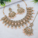 LALSO Designer Mehendi Gold plated AD/Zircon Work Necklace Jewelry Set With Maangtika