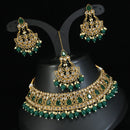 LALSO Designer Mehendi Gold plated AD/Zircon Work Necklace Jewelry Set With Maangtika