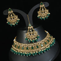 LALSO Designer Mehendi Gold plated AD/Zircon Work Necklace Jewelry Set With Maangtika
