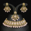 LALSO Designer Mehendi Gold plated AD/Zircon Work Necklace Jewelry Set With Maangtika