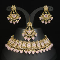 LALSO Designer Mehendi Gold plated AD/Zircon Work Necklace Jewelry Set With Maangtika