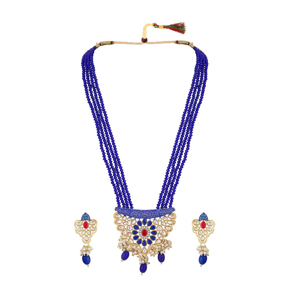 Asmitta Gold Plated Kundan And Meenakari Long Necklace Set