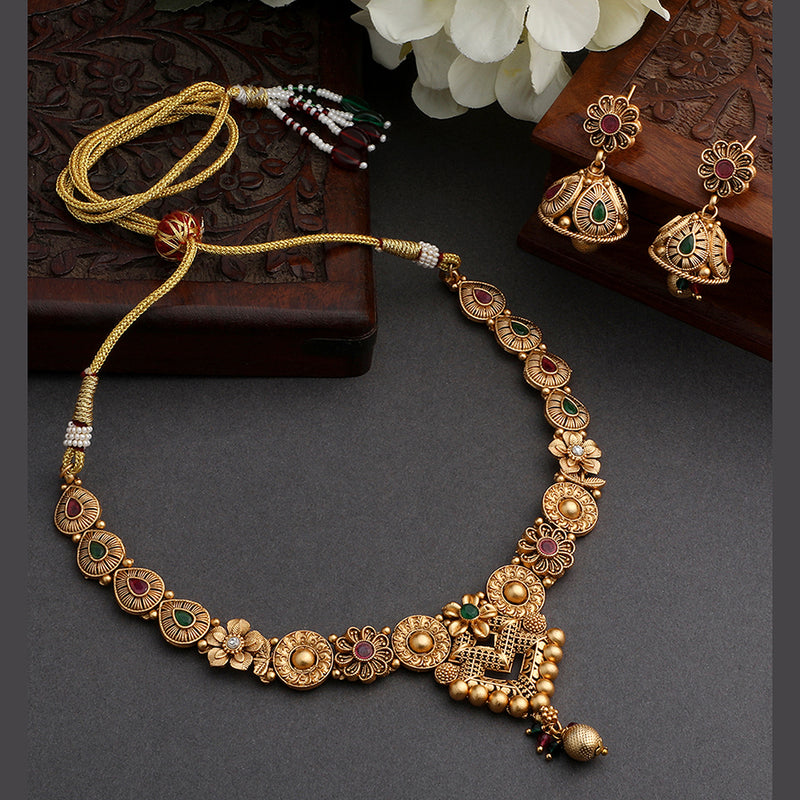 Asmitta Gold Plated Pota Stone Necklace Set