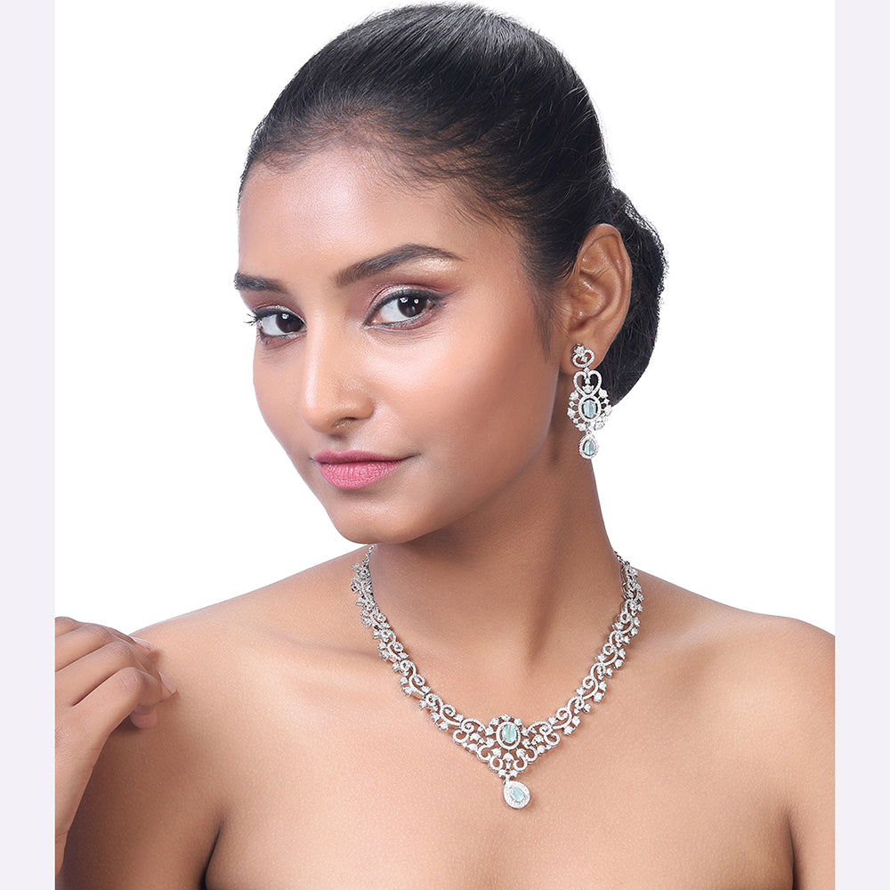 Asmitta Silver Plated AD Stone Necklace Set