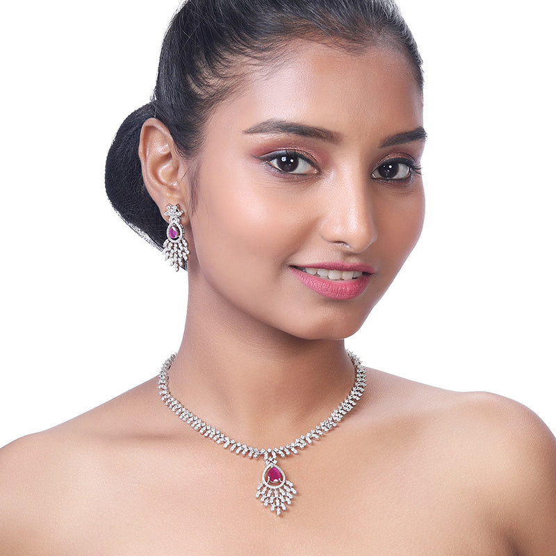 Asmitta Silver Plated AD Stone Necklace Set