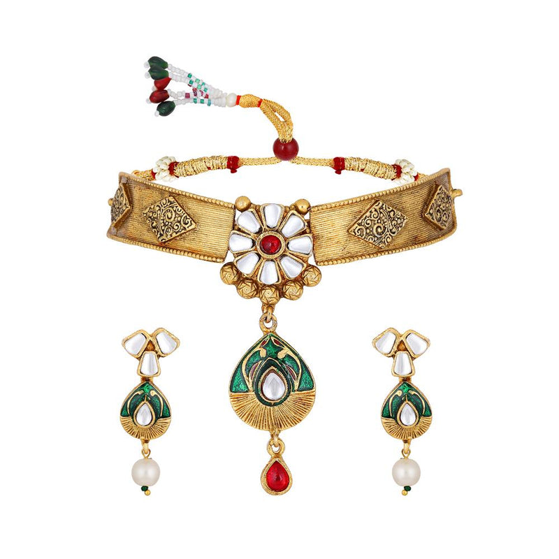 Asmitta Gold Plated Kundan Choker Necklace Set