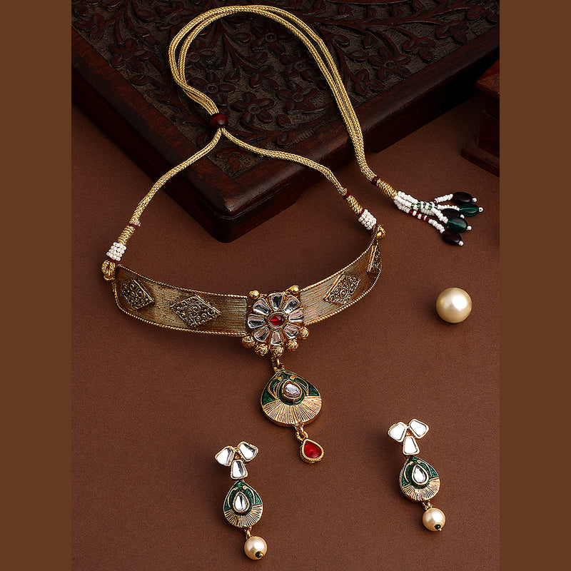 Asmitta Gold Plated Kundan Choker Necklace Set