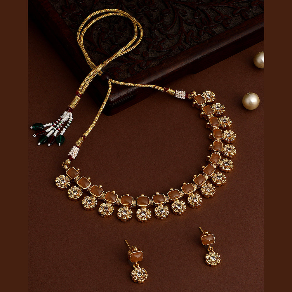 Asmitta Gold Plated Pota Stone Necklace Set