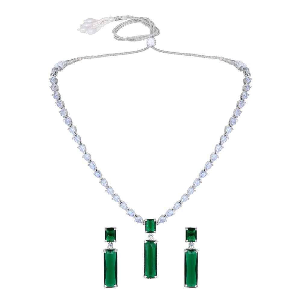 Asmitta Silver Plated AD Necklace Set