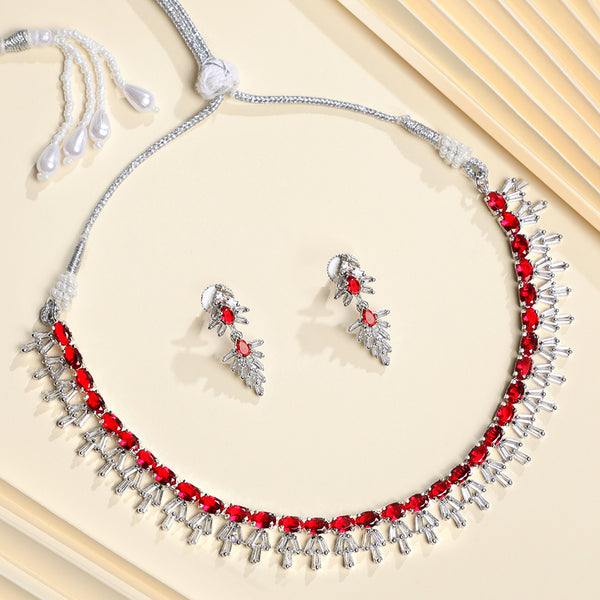 Asmitta Silver Plated AD Necklace Set