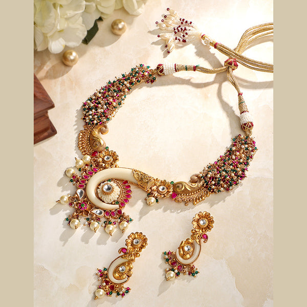 Asmitta Gold Plated Pota Stone Necklace Set