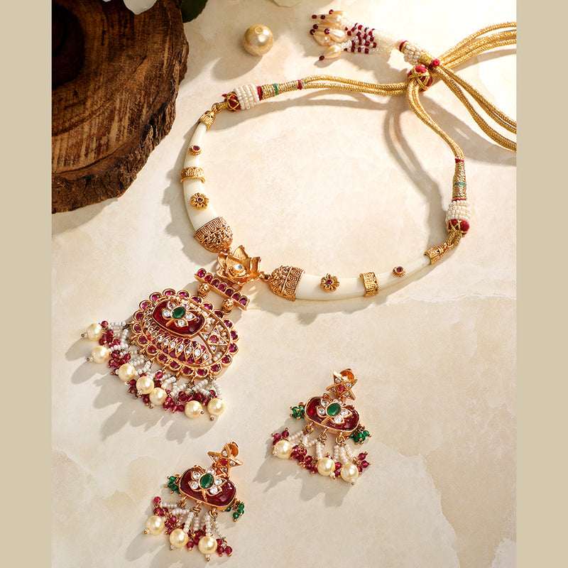 Asmitta Gold Plated Pota And Austrian Stone Necklace Set