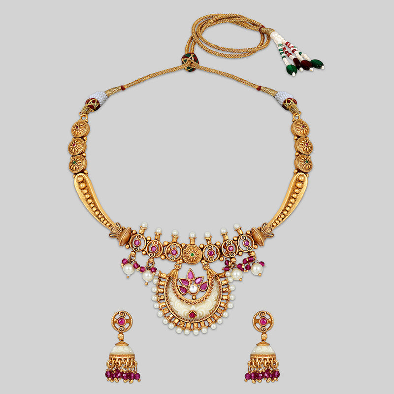 Asmitta Gold Plated Pota Stone Necklace Set