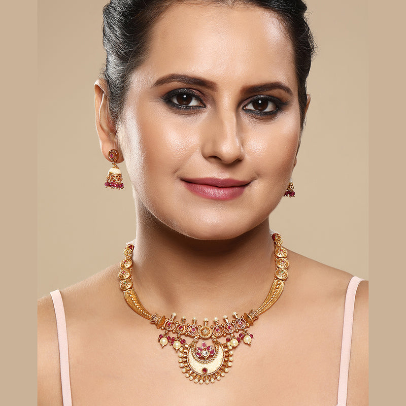 Asmitta Gold Plated Pota Stone Necklace Set