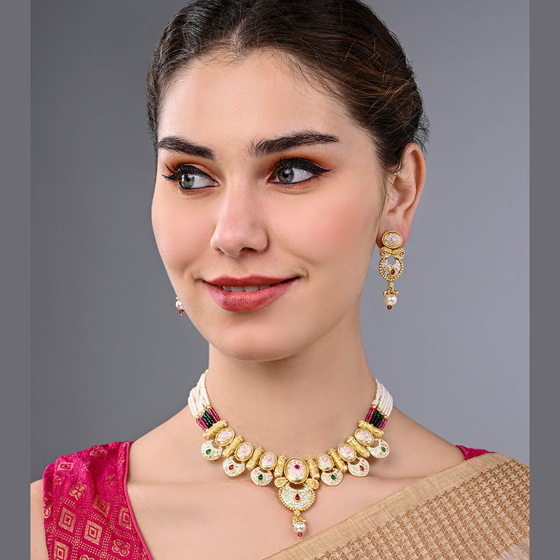 Asmitta Gold Plated Meenakari Necklace Set