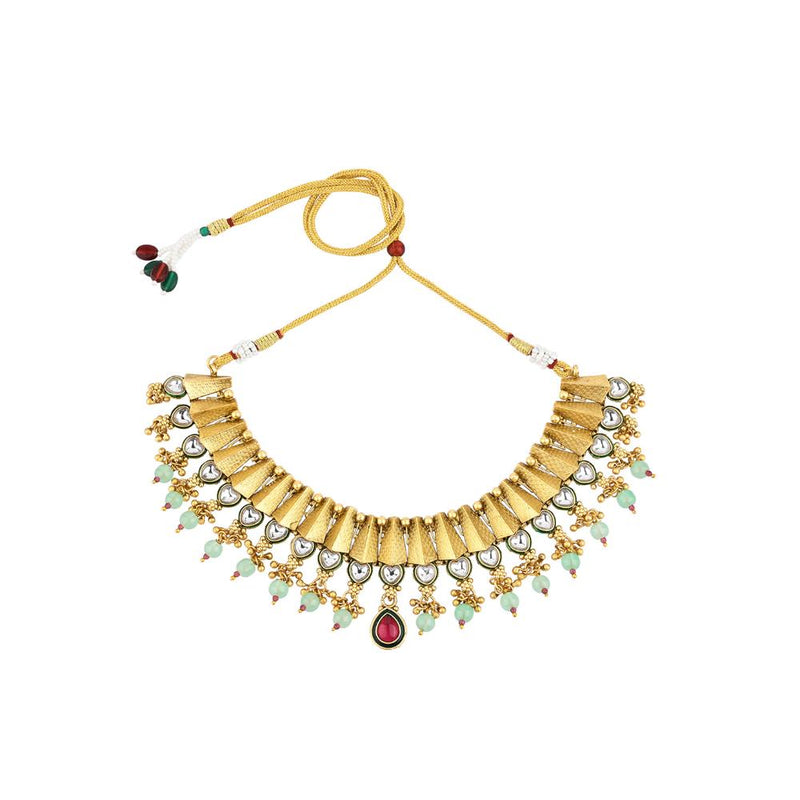 Asmitta Gold Plated Kundan And Beads Necklace Set