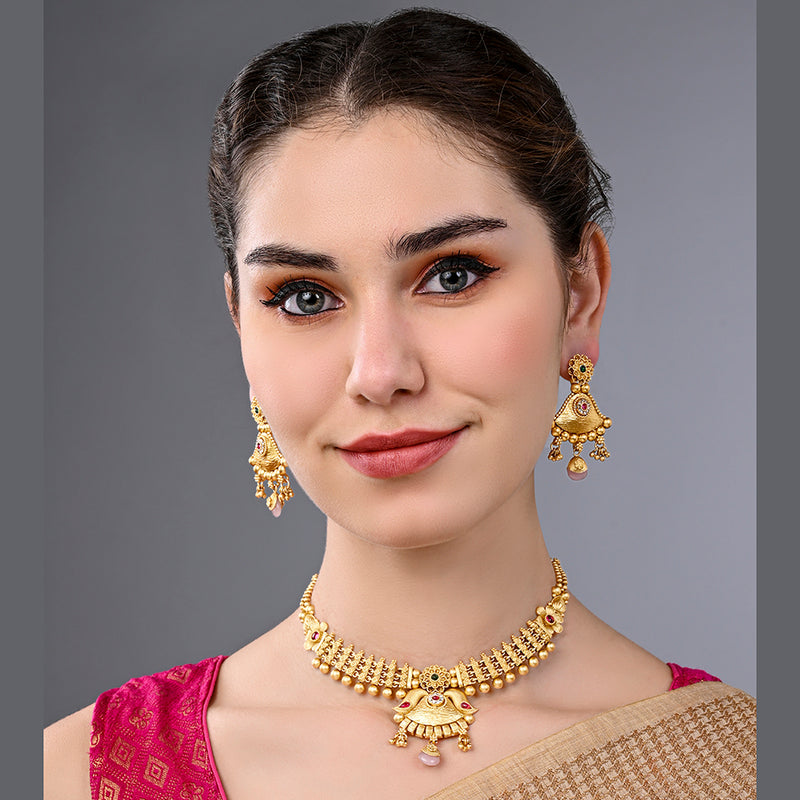 Asmitta Gold Plated Pota Stone Necklace Set