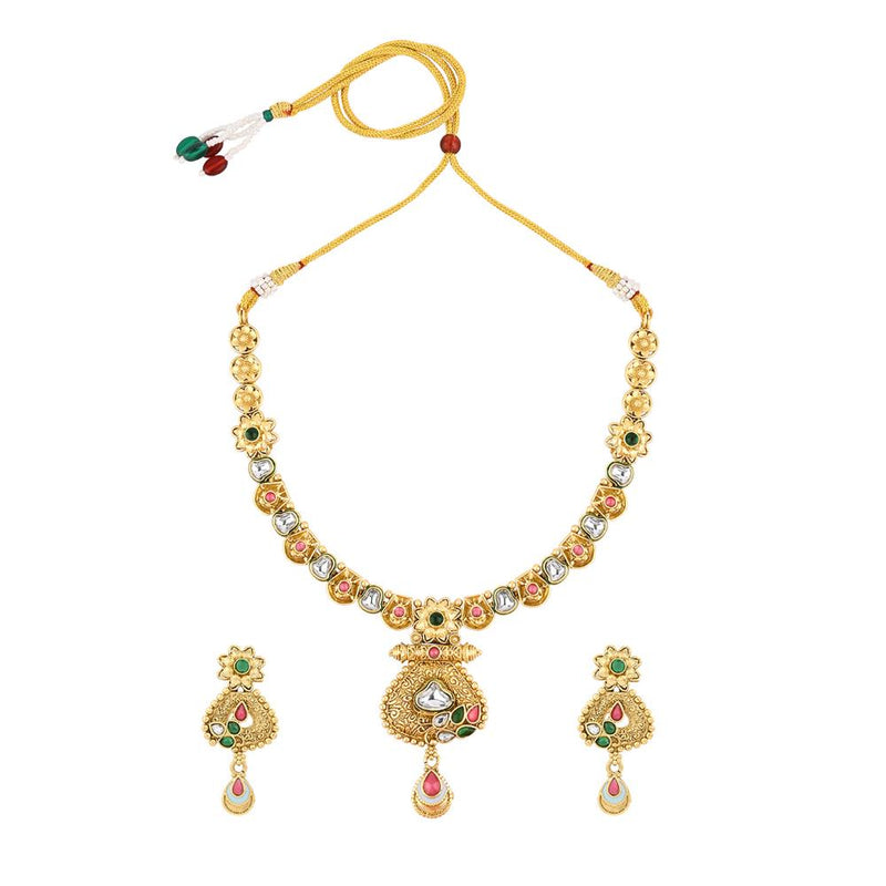 Asmitta Gold Plated Kundan And Pota Necklace Set