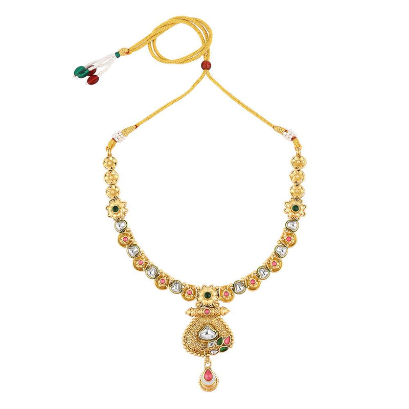 Asmitta Gold Plated Kundan And Pota Necklace Set