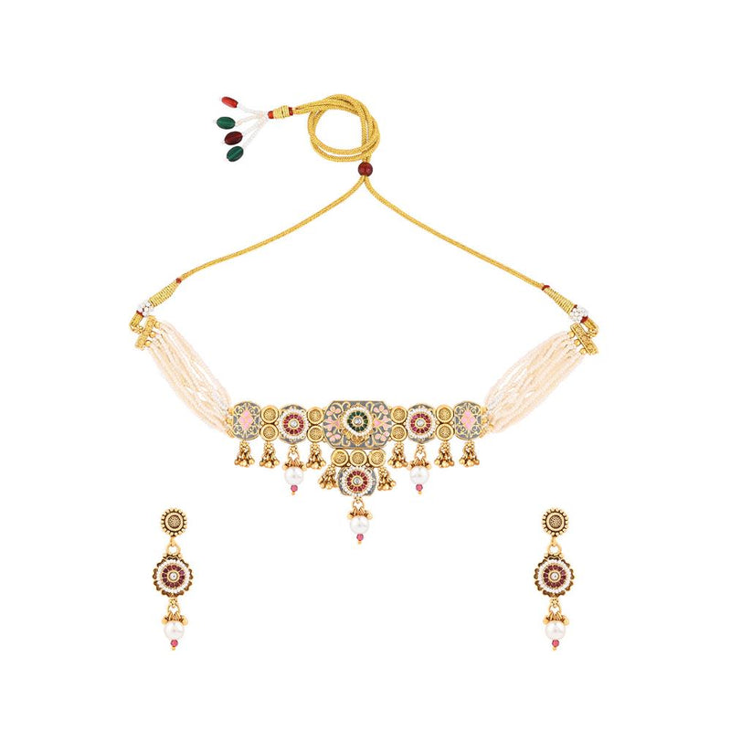 Asmitta Gold Plated Meenakari Choker Necklace Set