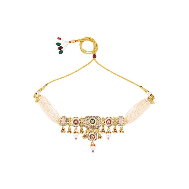 Asmitta Gold Plated Meenakari Choker Necklace Set