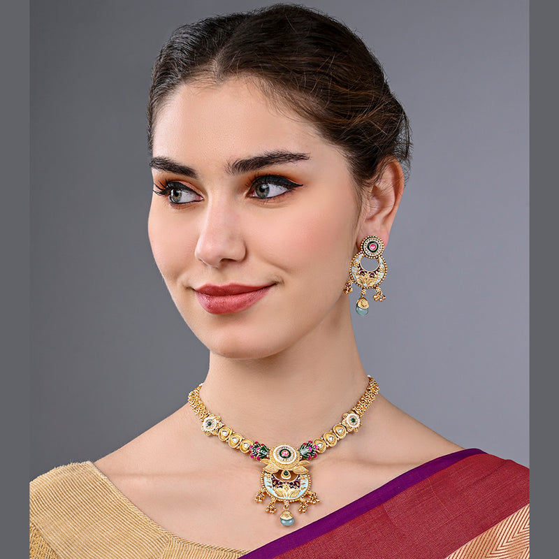 Asmitta Gold Plated Meenakari Necklace Set