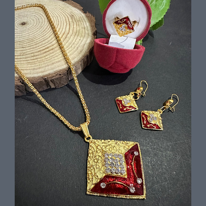 Asmitta Gold Plated Meenakari Pendant Set With Finger Ring