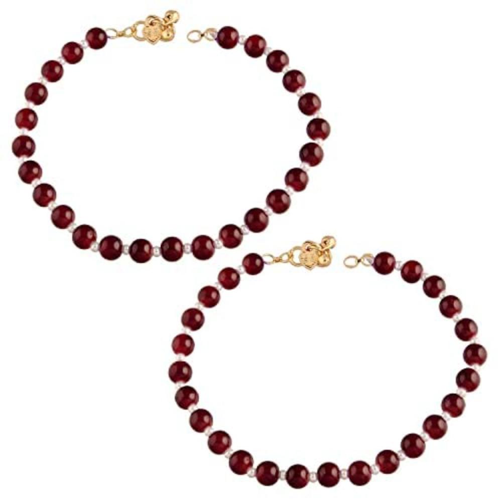 Etnico Adjustable Pearl Beads Payal Anklets Jewellery for Women & Girls (A052M)