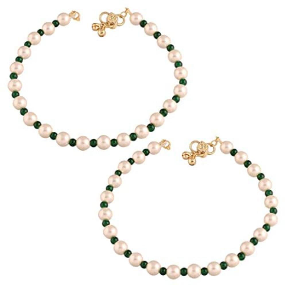 Etnico Adjustable Pearl Beads Payal Anklets Jewellery for Women & Girls (A052WG)