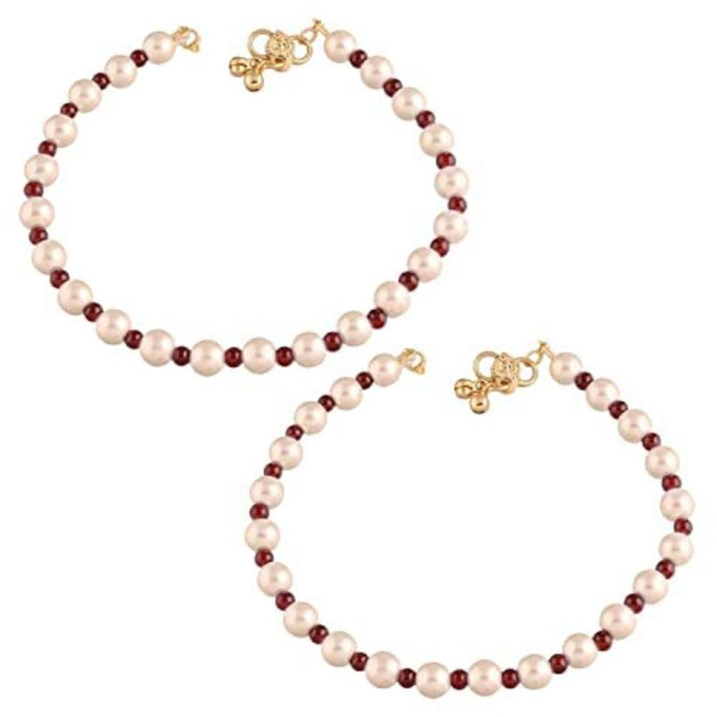 Etnico Adjustable Pearl Beads Payal Anklets Jewellery for Women & Girls (A052WM)