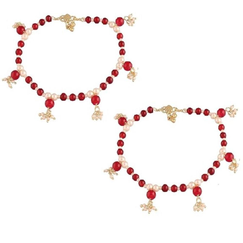 Etnico Adjustable Pearl Beads Payal Anklets Jewellery for Women & Girls (A053WM)