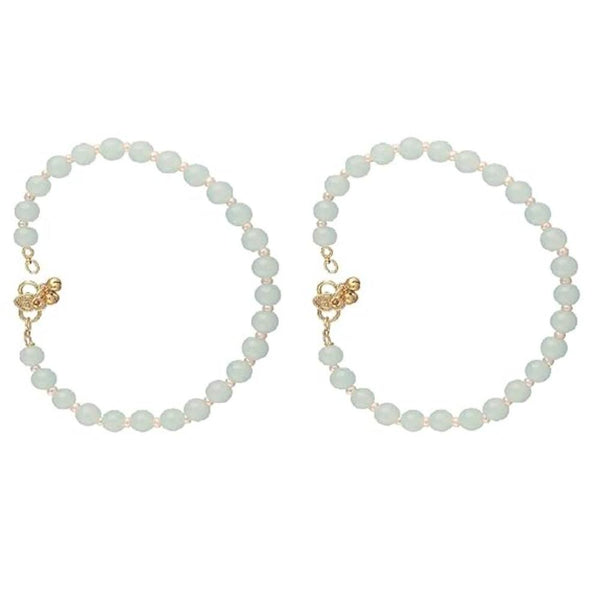 Etnico Adjustable Mint Pearl Beads Payal Anklets Jewellery for Women & Girls (A055Min)