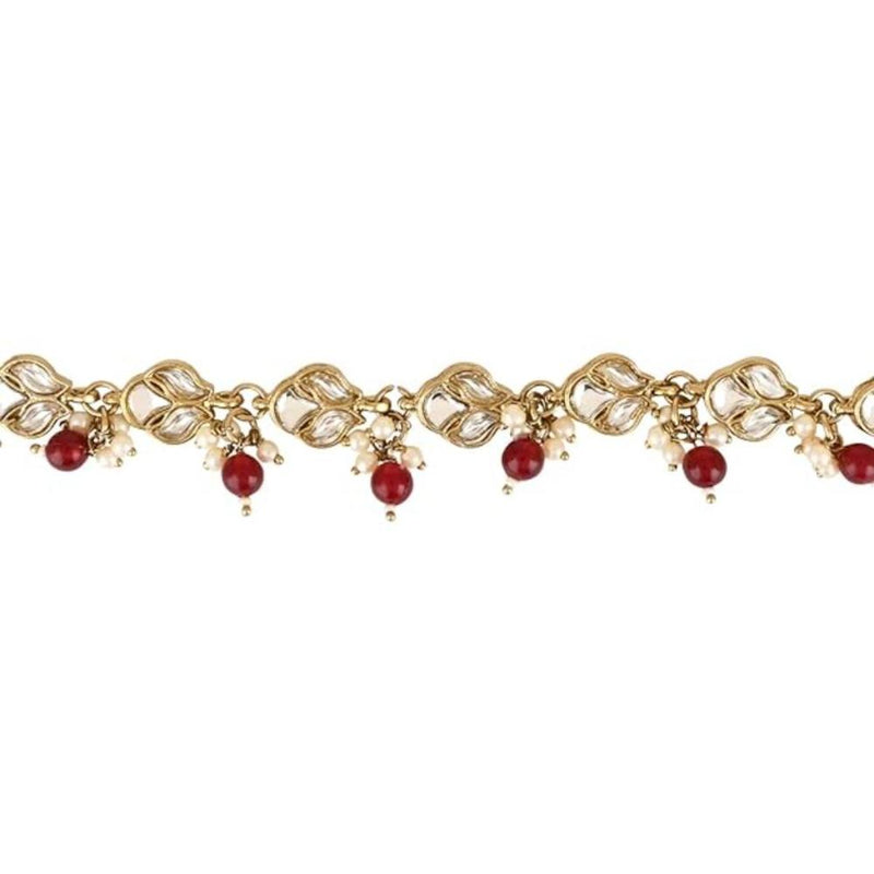 Etnico Traditional Gold Plated Adjustable Kundan Pearl Payal Anklets Jewellery for Women (Maroon)