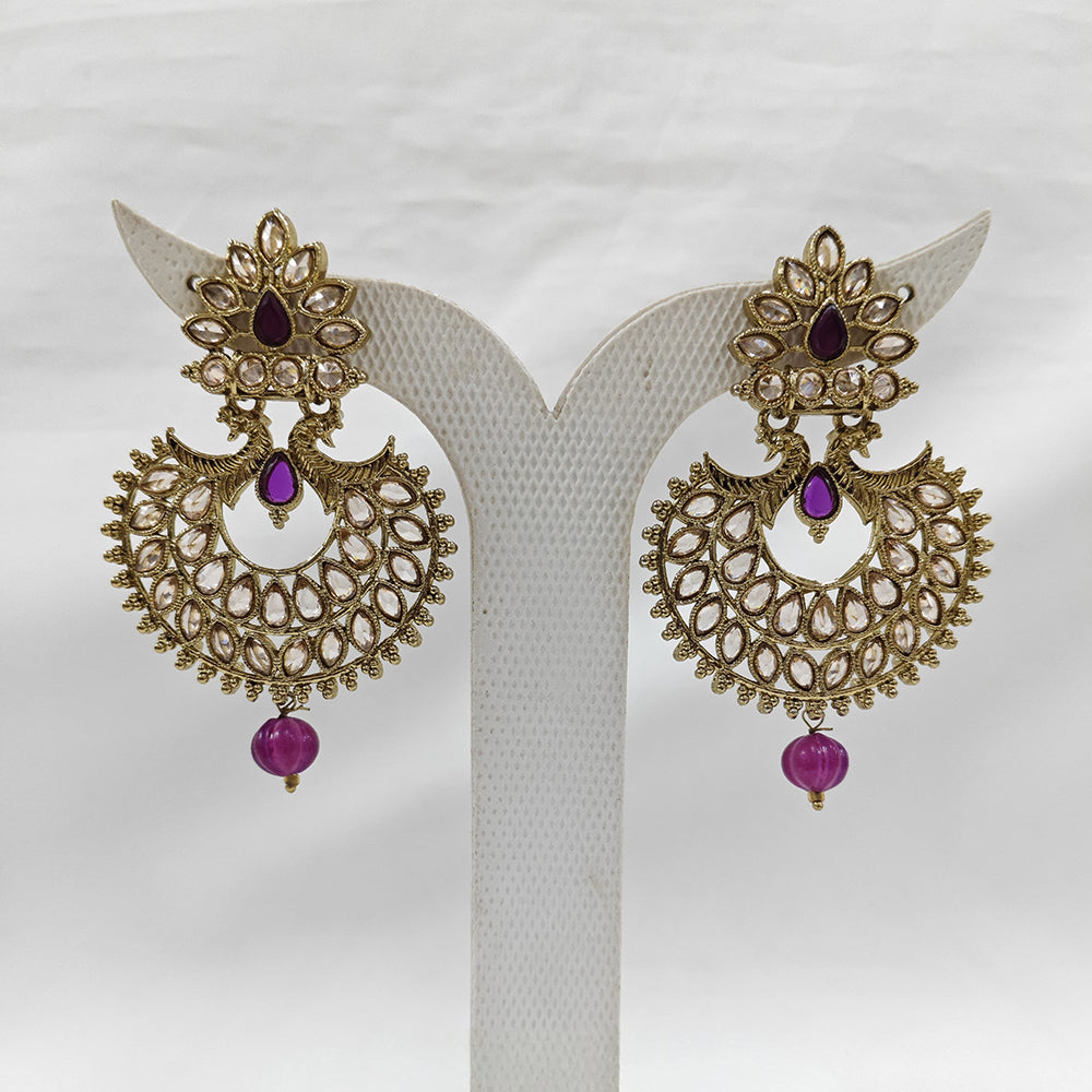 Param Jewel Glam Gold Plated Crystal Stone And Beads Dangler Earrings (Assorted Color)