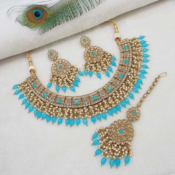 Mangalmani Jewels Gold Plated Crystal Stone Pearl And Beads Necklace Set