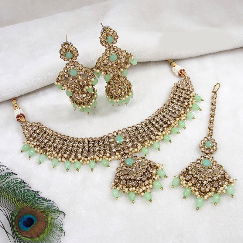 Mangalmani Jewels Gold Plated Crystal Stone Pearl And Beads Necklace Set