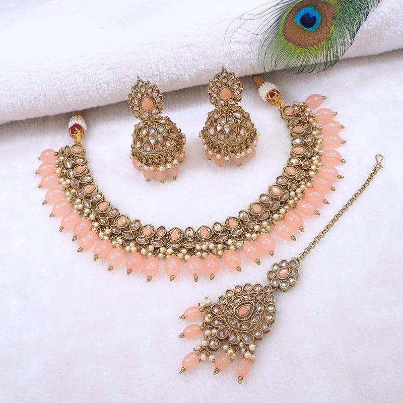 Mangalmani Jewels Gold Plated Crystal Stone Pearl And Beads Necklace Set