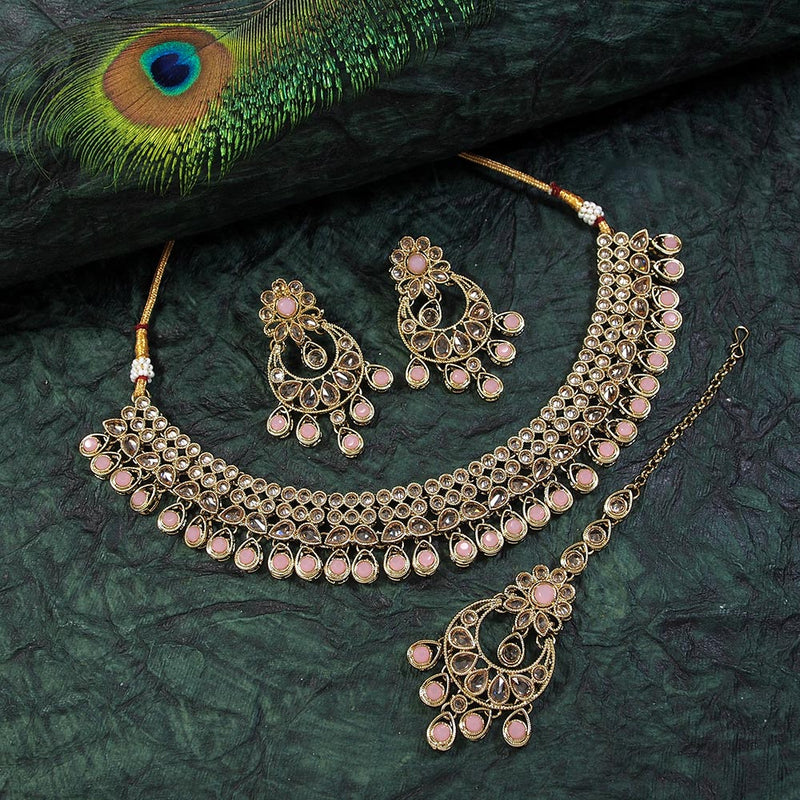 Mangalmani Jewels Gold Plated Crystal Stone And Beads Necklace Set