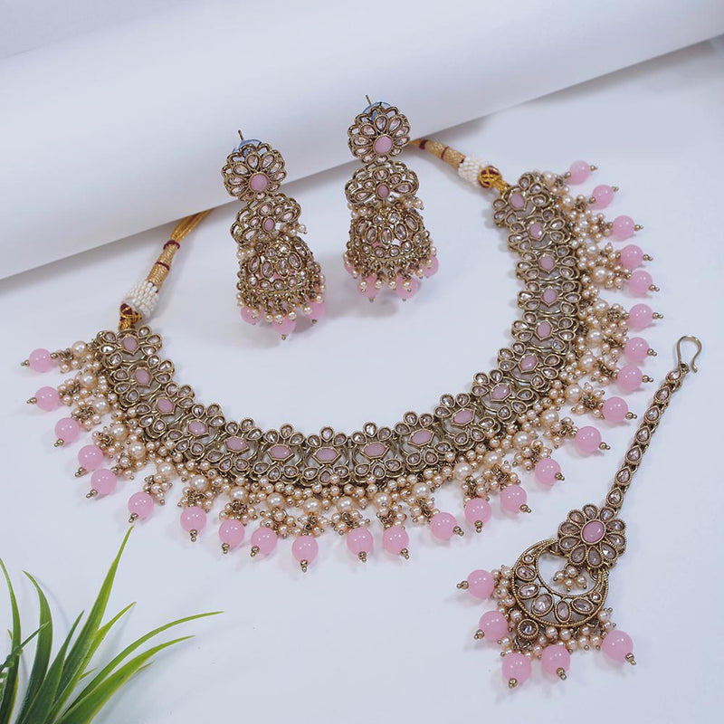 Mangalmani Jewels Gold Plated Crystal Stone Pearl And Beads Necklace Set