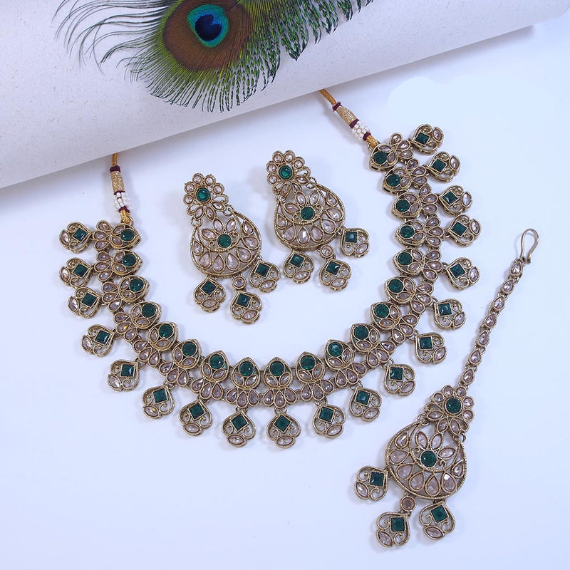 Mangalmani Jewels Gold Plated Crystal Stone And Beads Necklace Set