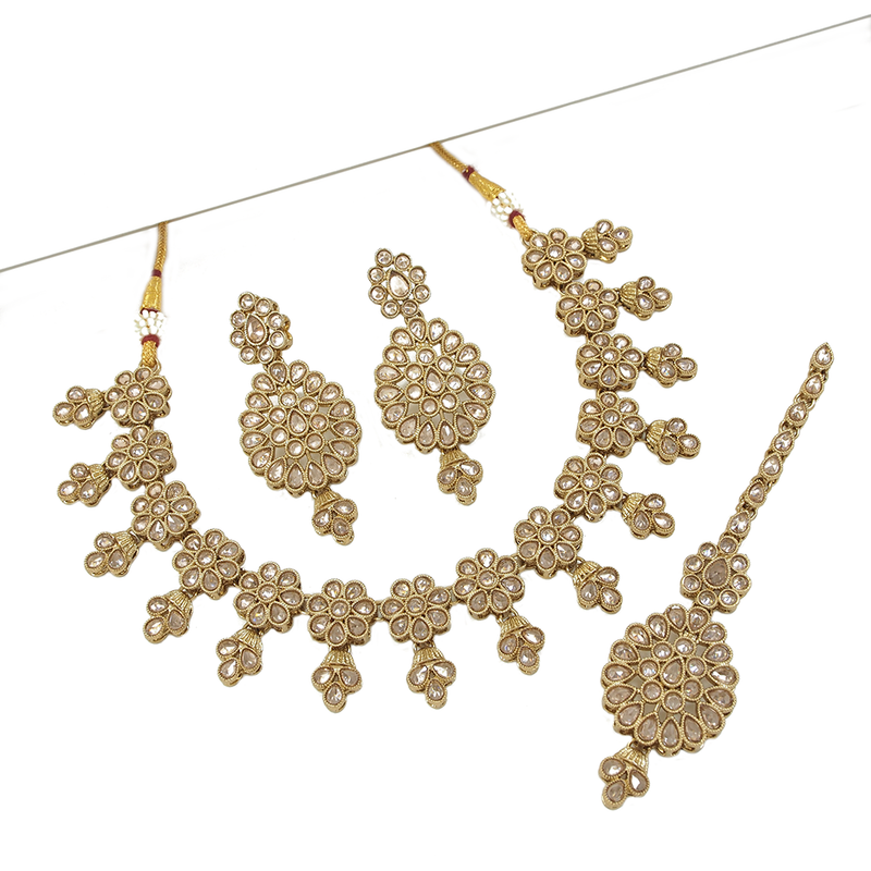 Mangalmani Jewels Gold Plated Crystal Stone And Beads Necklace Set