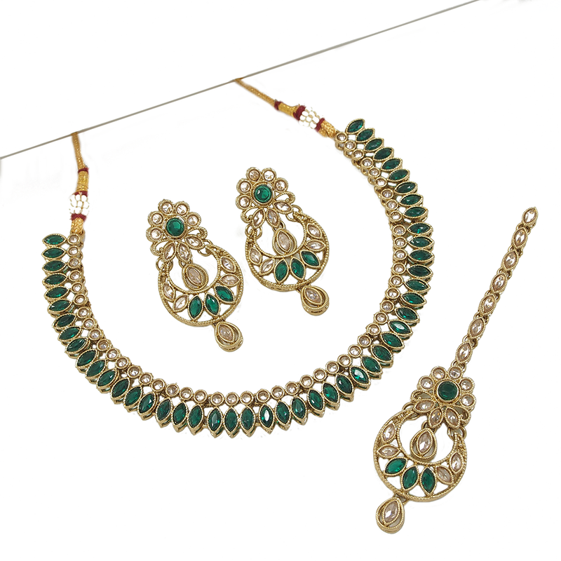 Mangalmani Jewels Gold Plated Crystal Stone And Beads Necklace Set