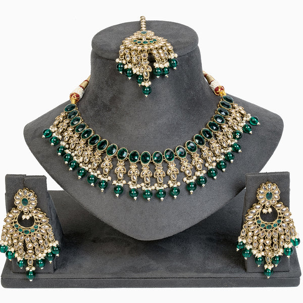 Mangalmani Jewels Gold Plated Crystal Stone Pearl And Beads Necklace Set