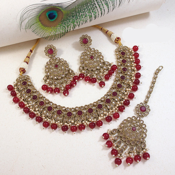 Mangalmani Jewels Gold Plated Crystal Stone Pearl And Beads Necklace Set