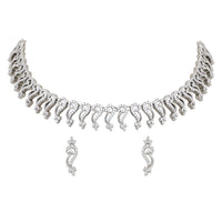 Etnico Silver Plated Cubic Zirconia American Diamond Necklace & Earrings Jewellery Set for Women