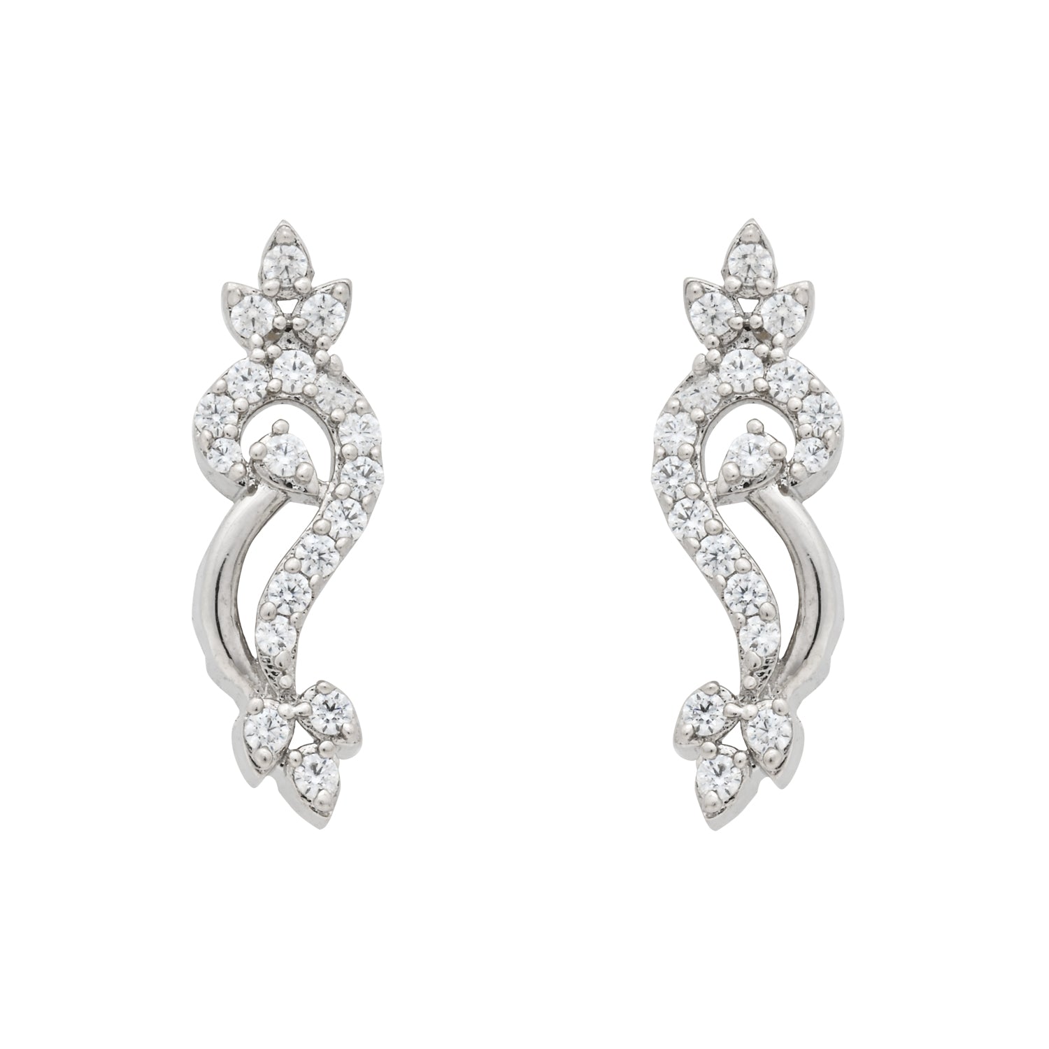 Etnico Silver Plated Cubic Zirconia American Diamond Necklace & Earrings Jewellery Set for Women