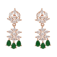 Etnico Rose Gold Plated Cubic Zirconia American Diamond Necklace & Dangle Earrings Jewellery Set for Women