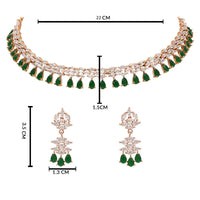 Etnico Rose Gold Plated Cubic Zirconia American Diamond Necklace & Dangle Earrings Jewellery Set for Women