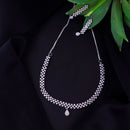 Etnico Stylish Silver Plated Cubic Zirconia American Diamond CZ Valentines Special Chain Necklace With Earrings Set for Women